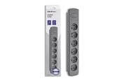Strømkabel (ekstern) - Qoltec 50277 strømskinne - 6 Type F-uttak - 1.8 m - 3680 W - Grå - 50277