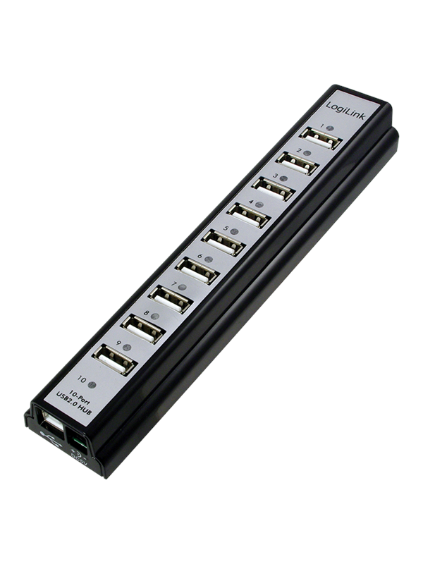 LogiLink USB2.0 HUB 10 ports liste m. psu USB-hub - 10 porter
