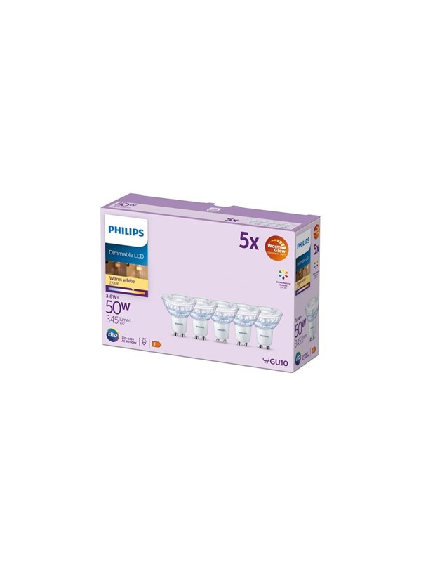 Philips LED-lyspære Spot 3,8W/922-927 (50W) 36° WarmGlow Dimmbar 5-pakning GU10
