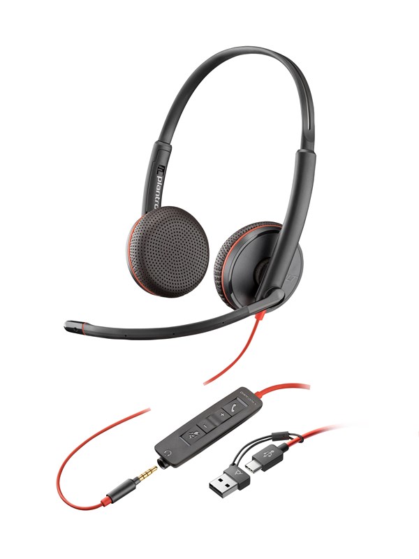 HP Poly Blackwire 3225 Stereo USB-C Headset +3.5mm Plug +USB-C/A Adapter (Bulk) (8X229A6)