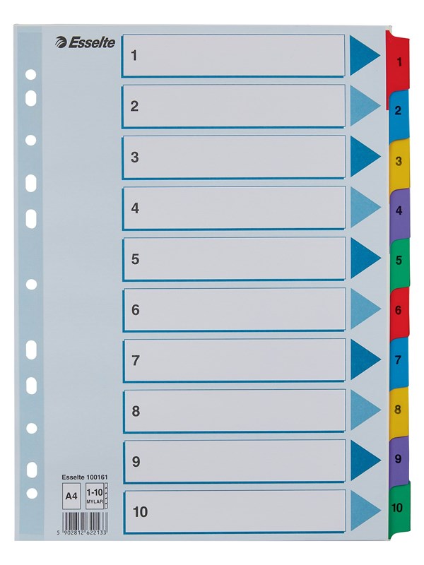 Esselte Register Mylar A4 1-10 Flerfarg