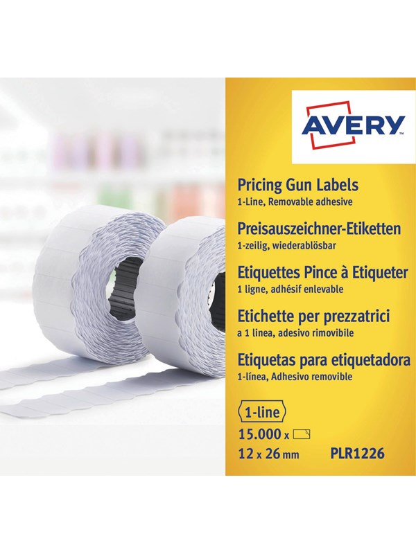 Avery Hvite avtagbare prisetiketter , Hvite, 26 x 12 mm, Avtagbar