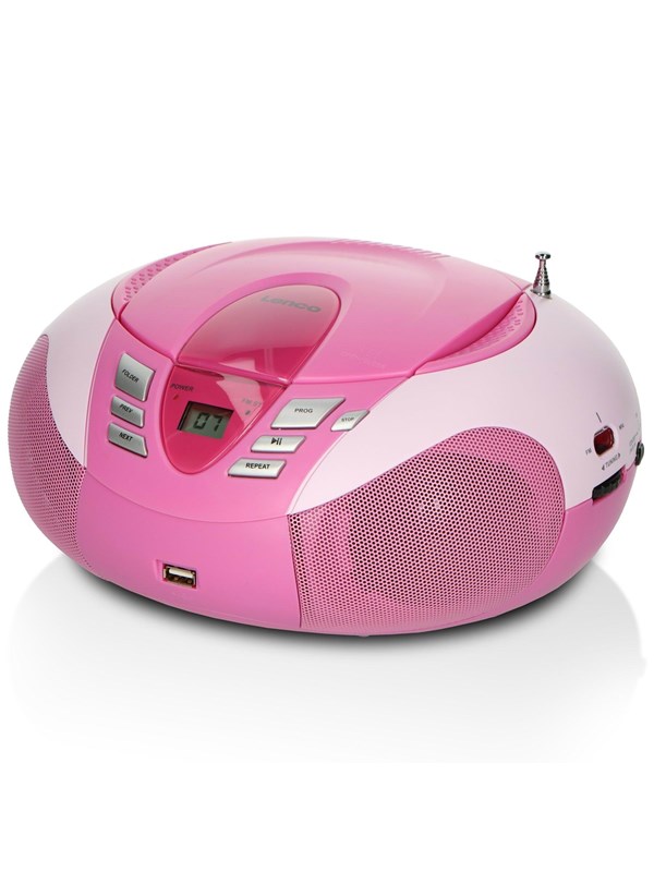 Lenco SCD-37 USB - Portable FM Radio CD and USB player - Pink