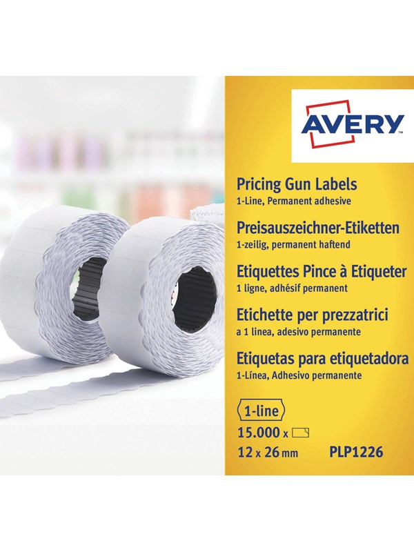 Avery Hvite permanente prisetiketter , Hvite, 26 x 12 mm, Permanent
