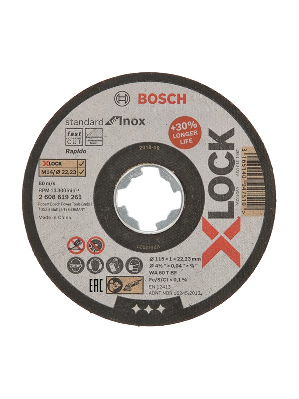 Bosch X-LOCK Standard for Inox, 115 x 1 x 22,23 mm, rett skjæring 115 x 1 x 22.23 mm