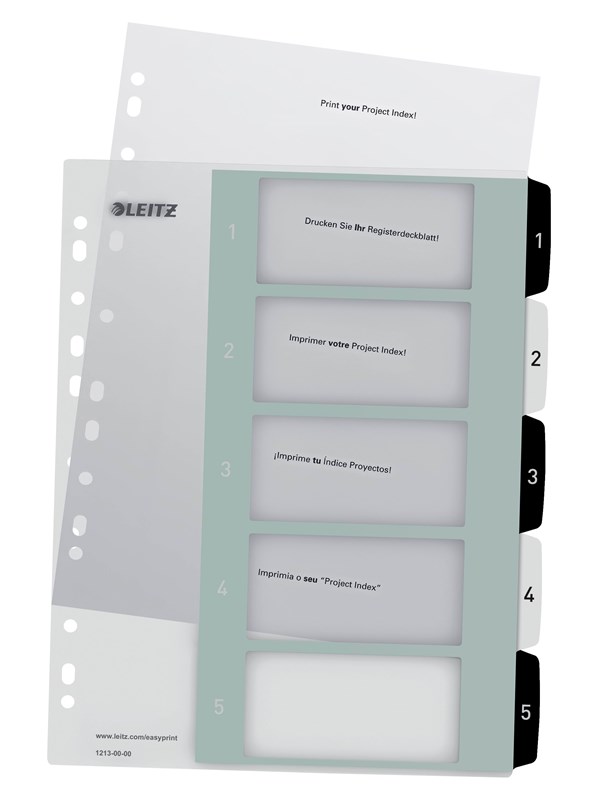 Leitz Register PP PC-utskrift A4+ 1-5 Hv/Sort