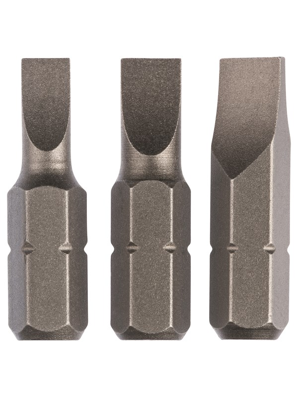 Bosch 3-delers sett skrutrekkerbits standard for skruer med rett spor (S) 0,6x4,5; 0,8x5,5; 1,2x6,5; 25 mm