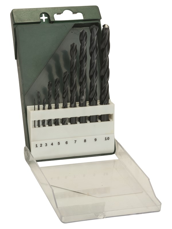 Bosch 10-delers metallbor-sett HSS-R, DIN 338 1,0; 2,0; 3,0; 4,0; 5,0; 6,0; 7,0; 8,0; 9,0; 10,0 mm