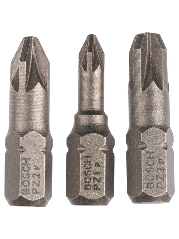 Bosch 3-delers skrutrekkerbits-sett, ekstra hard (PZ) PZ1; PZ2; PZ3; 25 mm