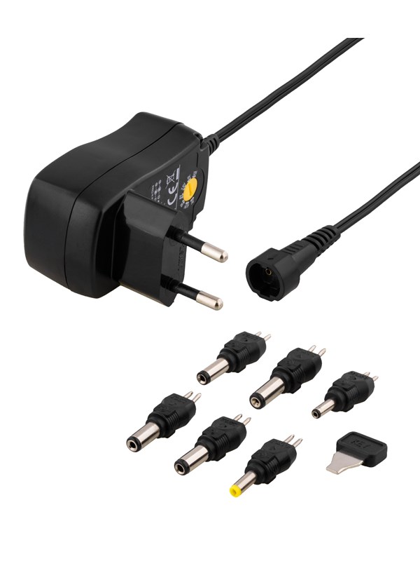 Deltaco AC Adapter 230V to 3-12 V DC 600mA 6 Interchangeable Connectors