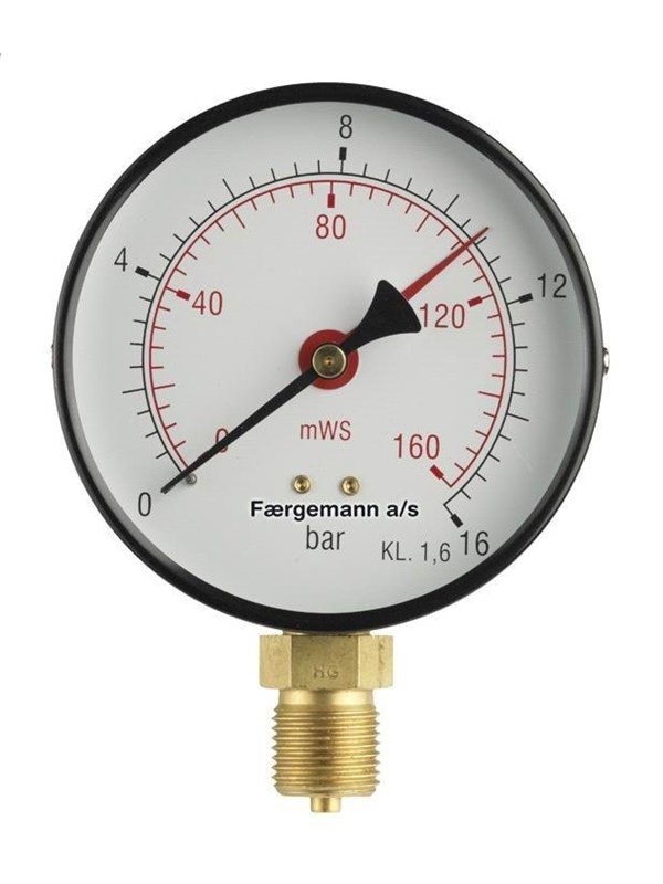 Erik Færgemann Pressure gauge 1/2xø80 0-10 bar/0-100 mvs downward connecto