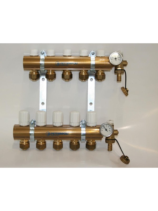 Pettinaroli Manifold system 1x3/4 in- and outlet incl brackets 20 mm fittings and end pieces 5 outlets