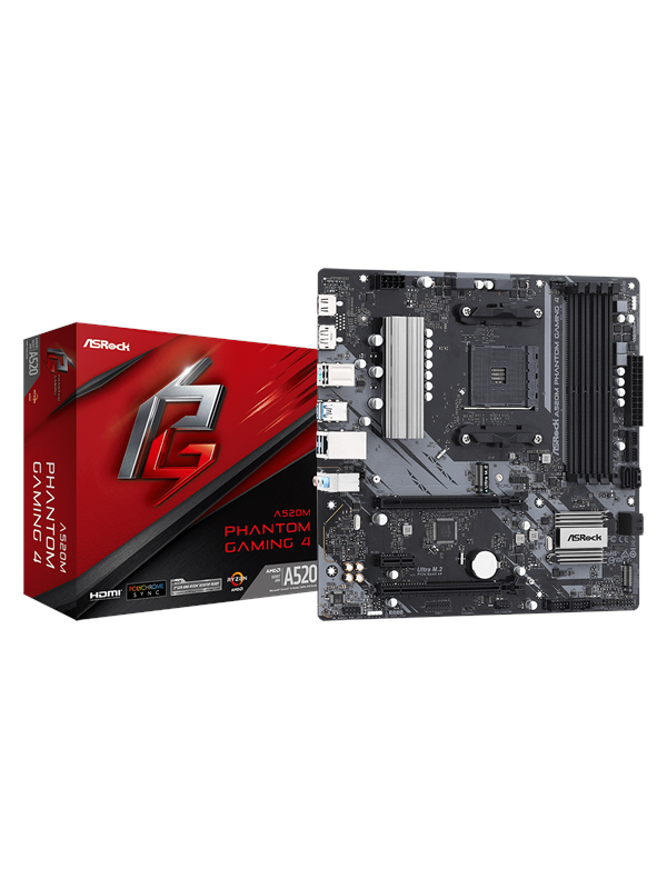 ASRock A520M Phantom Gaming 4 Hovedkort - AMD A520 - AMD AM4 socket - DDR4 RAM - Micro-ATX
