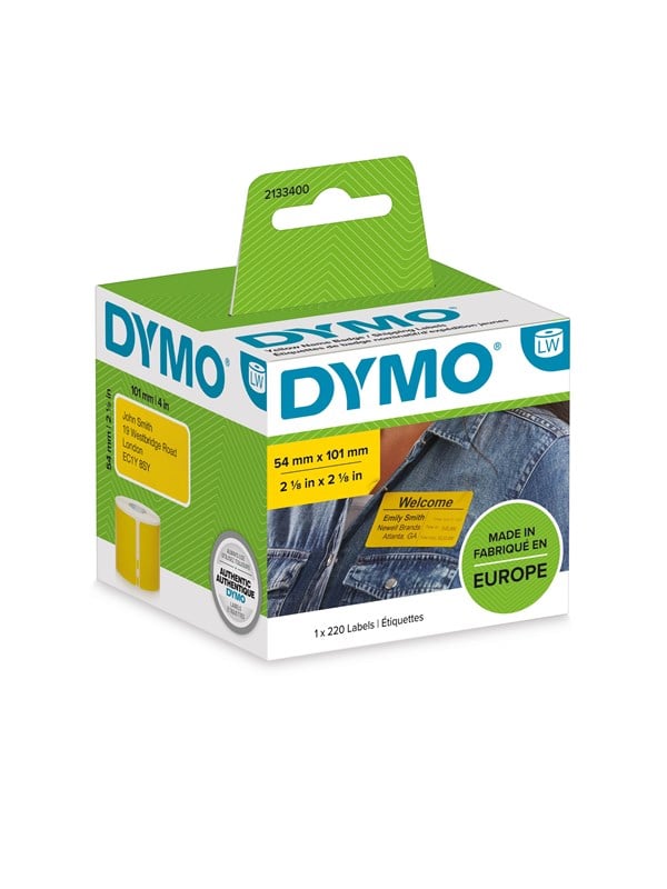 DYMO LW gule store forsendelsesetiketter/navneskilt, 54mm x 101mm, ruller med 220 stk.