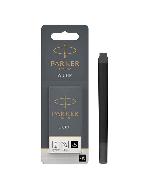Parker Fountain Pen Ink Refill Cartridges | Long | Black QUINK Ink | 10 Count (Blister)