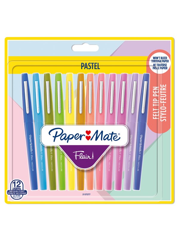 Paper Mate Flair Felt Tip Pens | Medium Point (0.7mm) | Assorted Pastel Colours | 12 Count