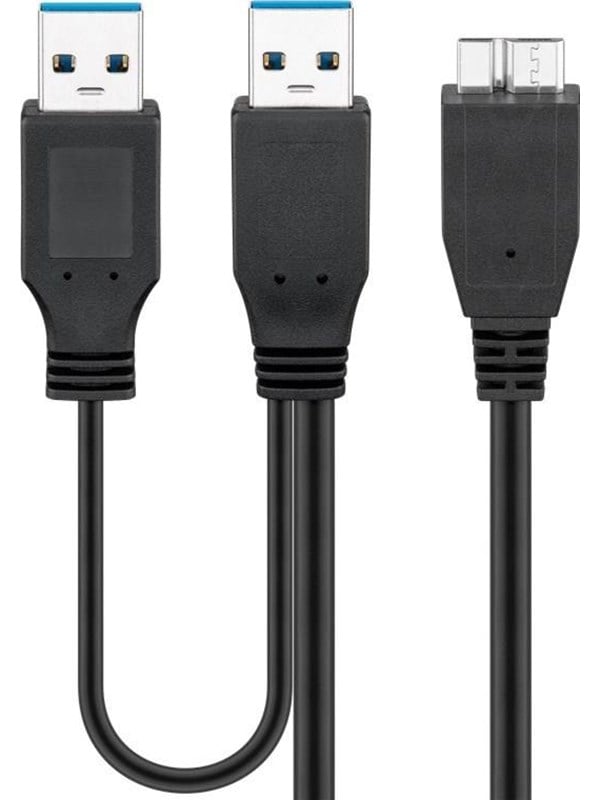 Pro USB 3.0 dual power SuperSpeed cable Black