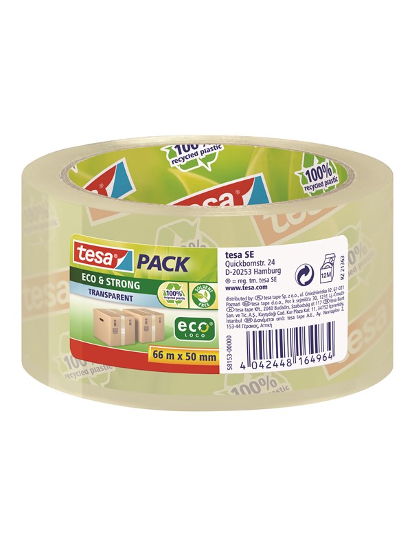 tesa pack eco & Strong Packaging Tape ecoLogo 66m x 50mm Transparent