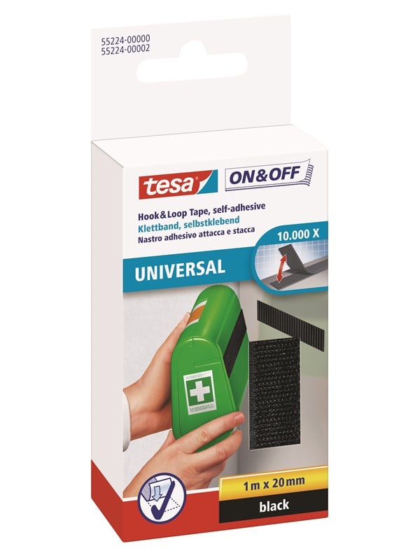 tesa On & Off Universal svart selvklebende borrelåstape