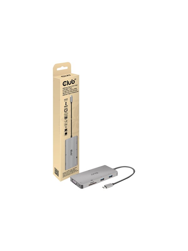 Club 3D USB Gen1 Type-C 9-in-1 hub - docking station - USB-C - VGA HDMI - GigE