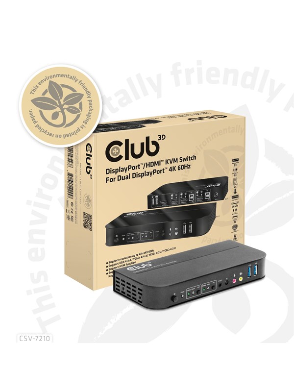 Club 3D CSV-7210 DisplayPort/HDMI KVM Switch for Dual DisplayPort 4K60Hz
