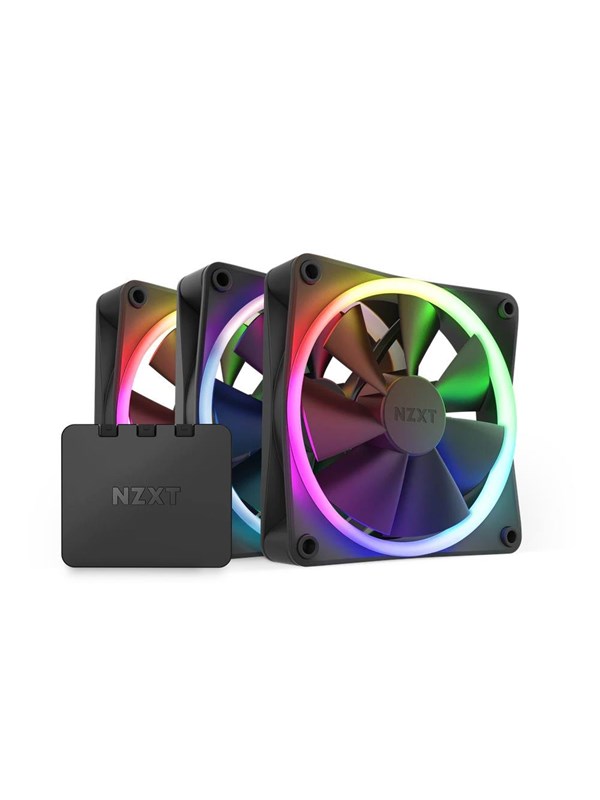 NZXT F120 RGB 3-pack & RGB Controller - Black - Kabinettvifte - 120mm - Svart med RGB LED-lys - 28 dBA