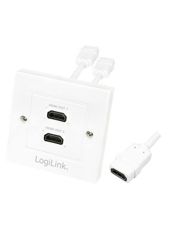 LogiLink AH0015 HDMI wall plate 2-port with 2x HDMI-A cable F/F 4K/30 Hz white
