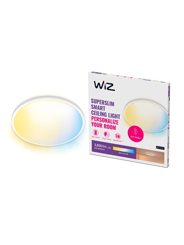 WiZ SuperSlim Smart Taklampe Hvit, 32W, Justerbar Hvit og Dimbar