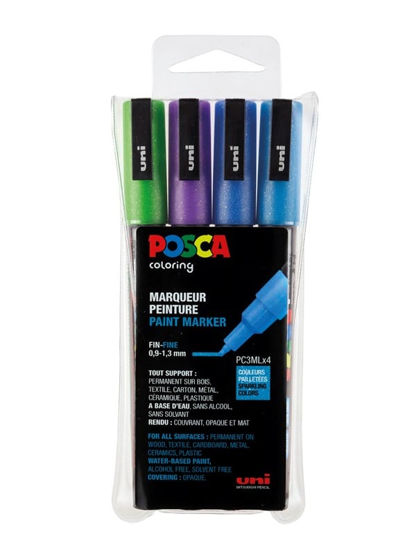 POSCA marker sæt PC-3M 4 ass. Glitter colors cool