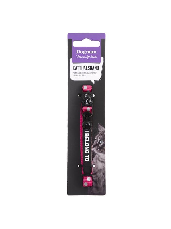 Dogman Reflekterende kattehalsbånd med sikkerhetslås og bjelle Rosa 10mmx20-30cm