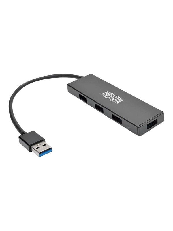 Tripp Lite 4-Port Portable Slim USB 3.0 Superspeed Hub w/ Built In Cable - hub - 4 ports USB-hub - 4 porter - Svart