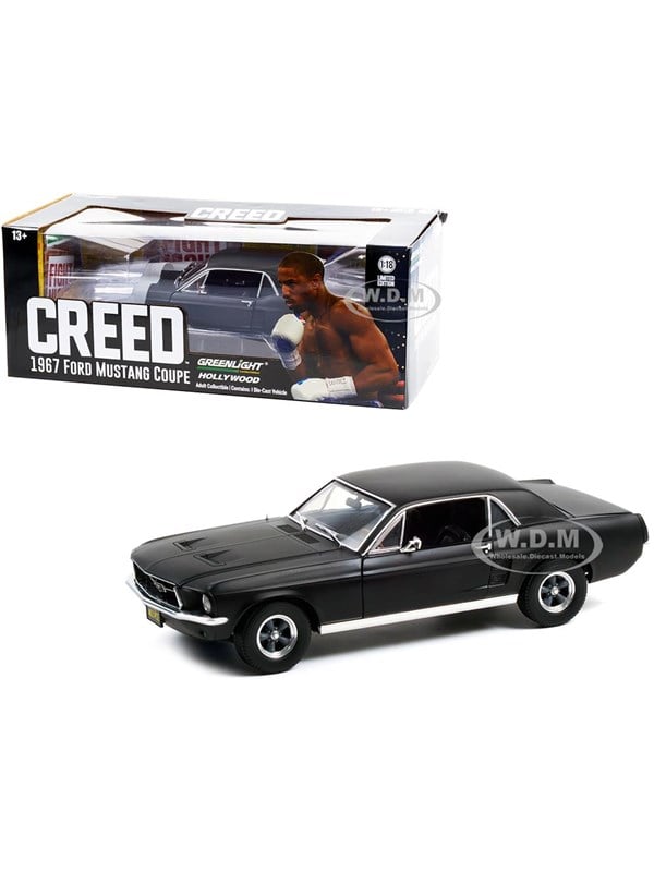 Greenlight 1967 Ford Mustang Coupe Matt Black Adonis Creeds Creed 2015 Movie 1:18 Scale Diecast Model Car