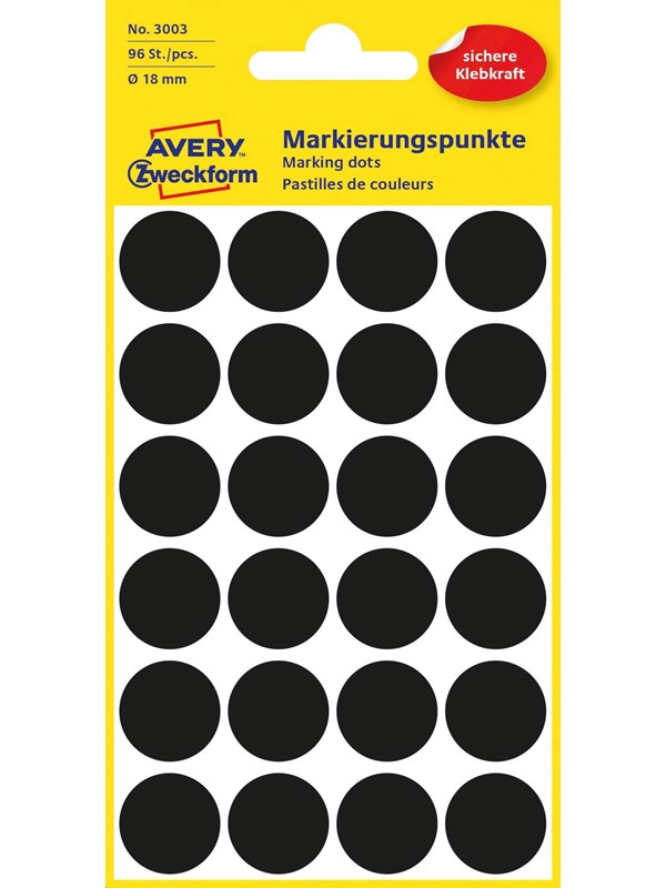 Avery Matriseklistremerker, Ø 18 mm, 96 Etiketter, Svart