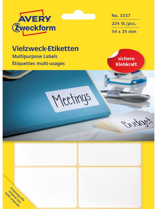 Avery Universaletiketter, 54 x 35 mm, 224 Etiketter, Hvit