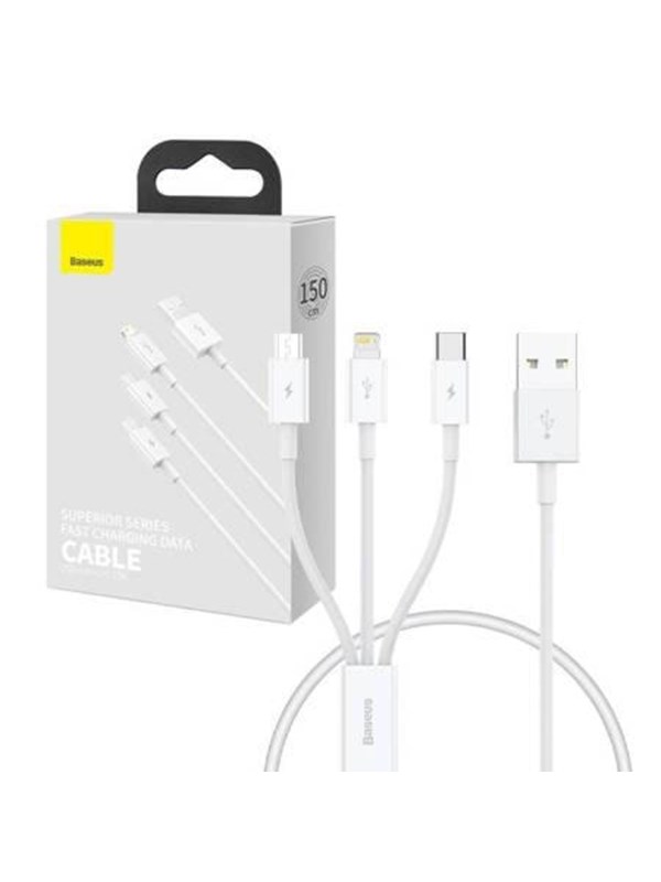 Baseus Quick Charge USB to M+L+C Superior Data 3.5A 0.5m (White)