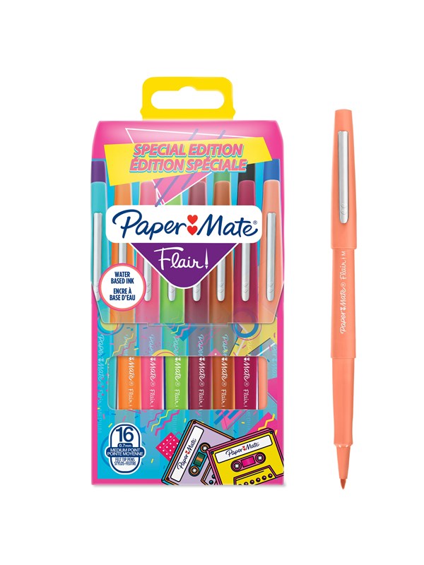 Paper Mate Flair filtpenner | Middels punkt (0,7 mm) | Assorterte retrofarger | 16 Stk