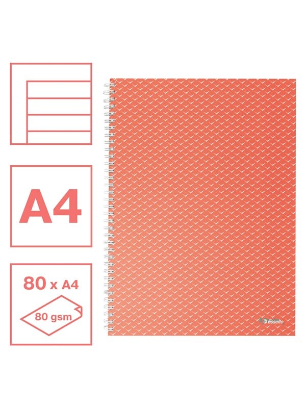 Esselte Colour'Breeze A4 Notebook lined wirebound Coral