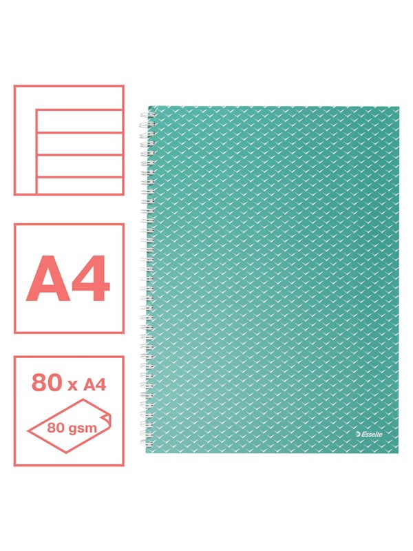 Esselte Colour'Breeze A4 Notebook lined wirebound Green