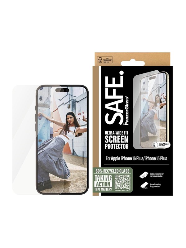 SAFE by PanzerGlass Screen Protector iPhone 16 Plus | Ultra-Wide Fit