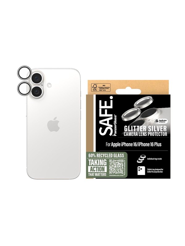 SAFE by PanzerGlass Camera Lens Protector Glitter Silver iPhone 16 | 16 Plus