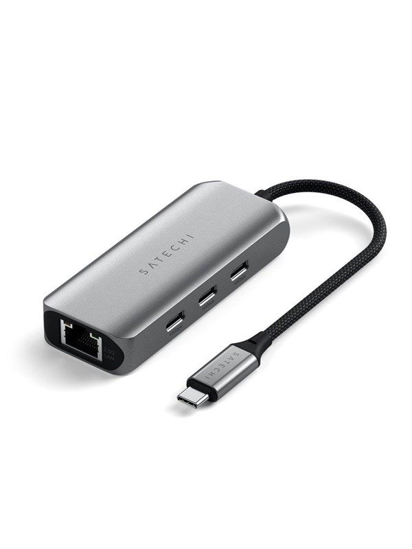 Satechi 4-in-1 USB-C Hub with 2.5 Gigabit Ethernet and 3 USB-C ports for fast data transfer and connectivity USB-hub - 3 porter - Grå
