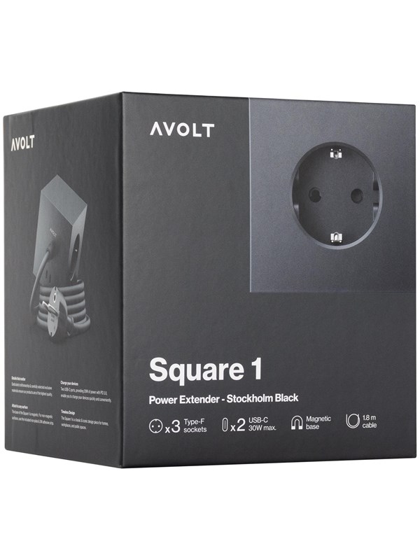 AVOLT Square 1 with 30W Dual USBC & Magnetic base 1.8m Stockholm Black