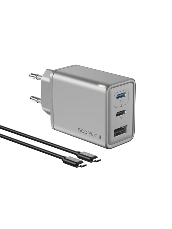 EcoFlow Rapid - GaN Fast Charger 65W (USB-A & 2x USB-C) + 1m 100w USB-C cable