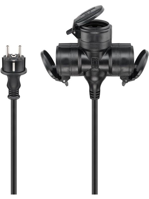 Pro Outdoor Triple Extension Cable - Strøm CEE 7/7 Type E/F - Svart - 5m