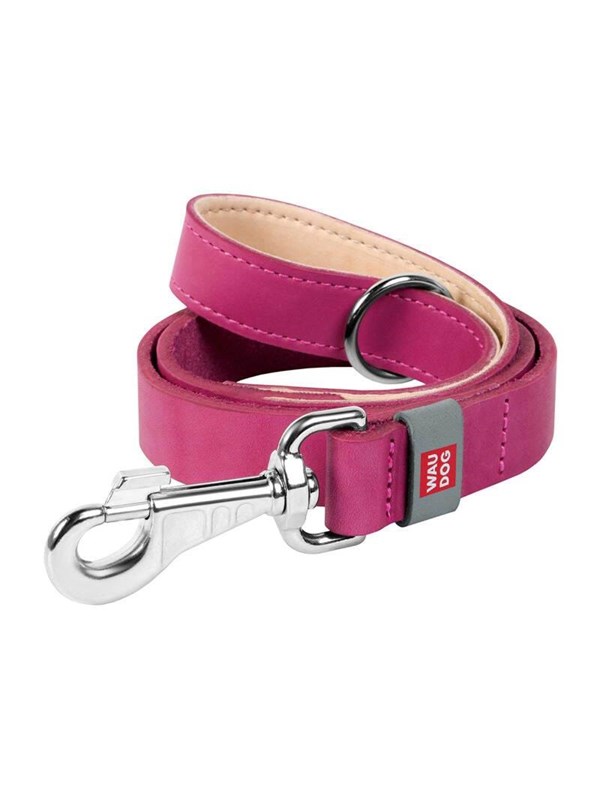 Waudog Natural Leather Dog Leash Pink 20mm Wide 122cm Long