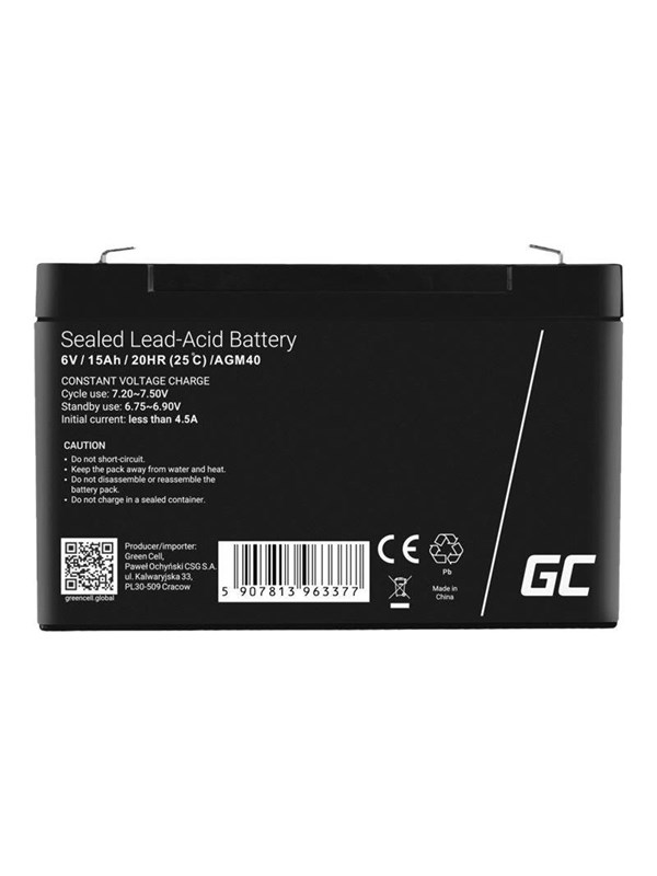 Green Cell AGM40 AGM 6V/15Ah Gel Deep