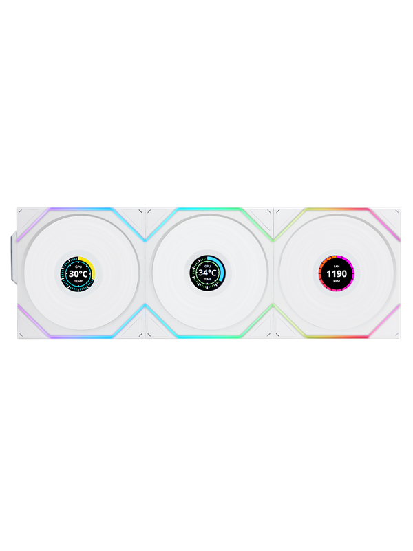 Lian Li UNI FAN TL Wireless LCD Reverse (3-pack) - Kabinettvifte - 120mm - Hvit med RGB-lys - 31 dBA