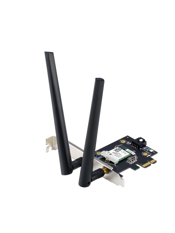 ASUS PCE-BE6500 WiFi 7 PCI-E Adapter with 2 external antennas. Supporting 6GHz band 4096-QAM Bluetooth 5.4 WPA3
