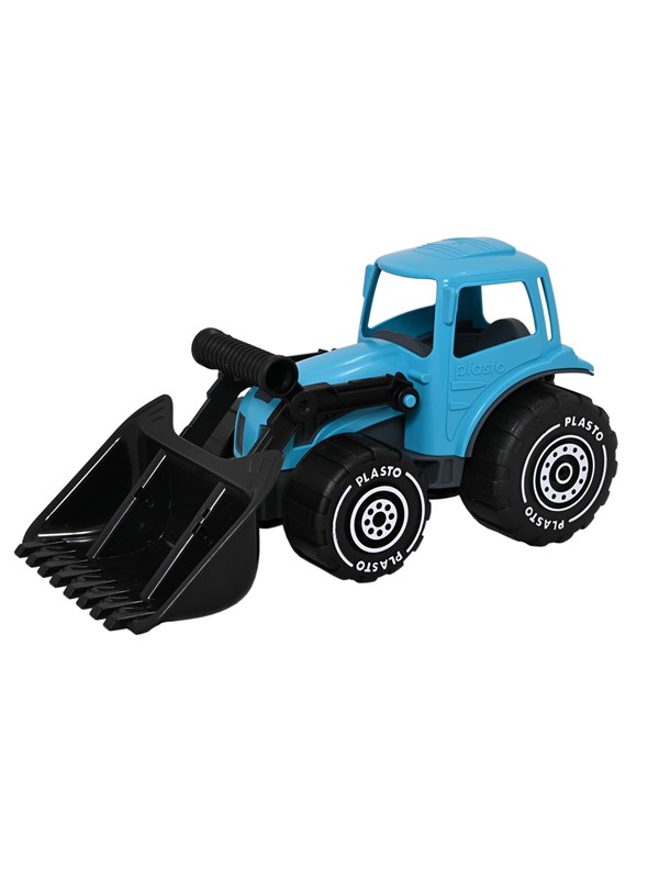 Plasto Tractor with frontloader. Turquoise. 32 cm