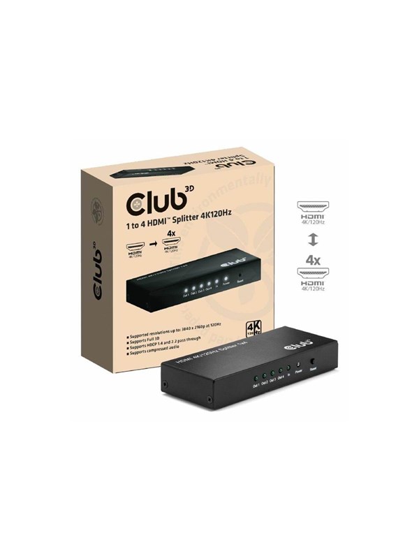 Club 3D CSV-1385 - video/audio splitter - 1 to 4 4K120Hz - 4 ports